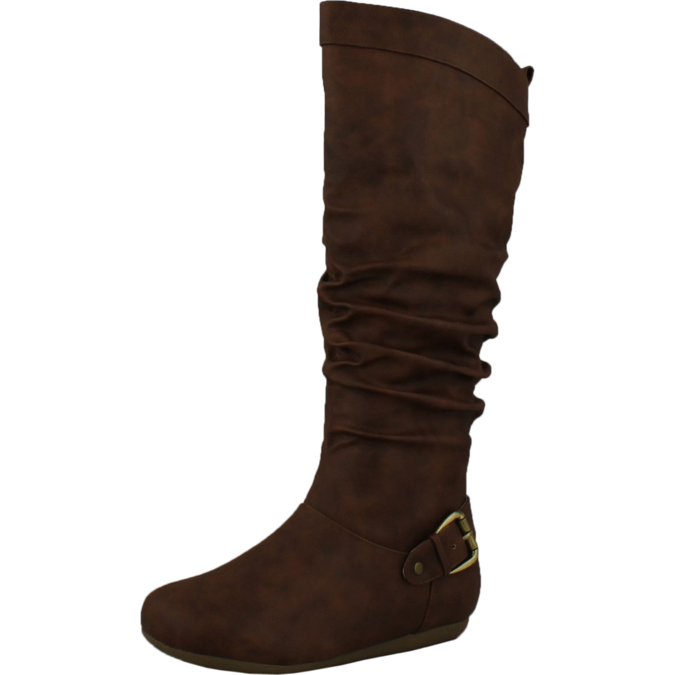 Top Moda Womens Local-61 Knee High Buckle Slouched Boots