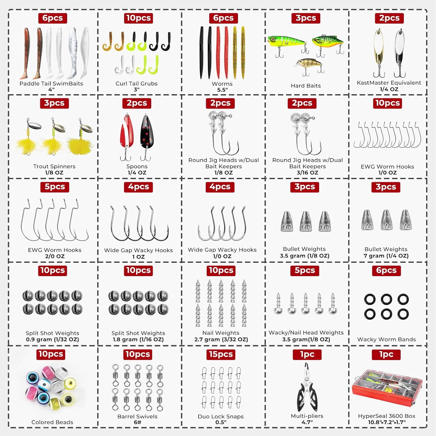 MadBite by KastKing Pro Fishing Lures Kit, 143pcs Fishing Gear kit with Waterproof Tackle Box & Pliers