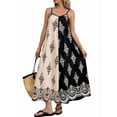 thumbnail image 4 of Women Dresses Spaghetti Strap Scoop Neck Smocked Ruffle Flowy Boho Maxi Dress Black & White S, 4 of 9