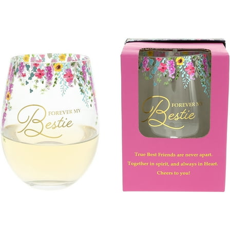Pavilion Gift Company - Forever Bestie - Gift Boxed 17 oz Stemless Wine Glass