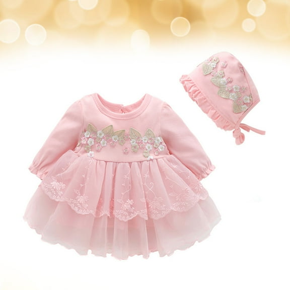 LABSERRON 1 Set Baby Girl Tutu Pink Cotton Princess Dress for Infants Birthday Wear Family Gathering