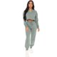 thumbnail image 1 of Gibobby Conjunto dama pants y sudadera afelpada Conjunto deportivo liso de manga corta con cuello en V y cordón para mujer(Verde,XL), 1 of 5