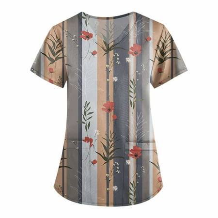 

RPVATI Women s Short Sleeve Loose Fit Casual V Neck Graphic Plus Size Scrubs Top
