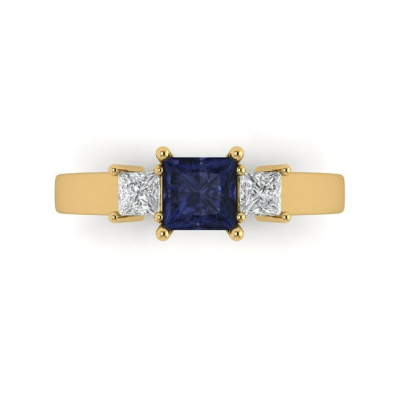 Three-Stone Engagement Ring for Women - 1.11ct Simulated Blue Sapphire in 18K Yellow Gold Promise Ring