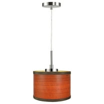Woodbridge Lighting Drum 1-Light Wood Mini-Pendant in Satin Nickel/Veneer Brulee