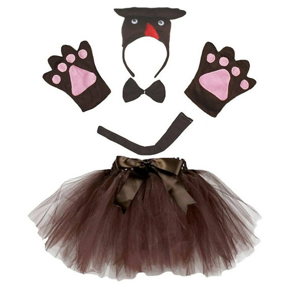 Petitebelle Cutie Owl Headband Bowtie Tail Gloves Tutu 5pc Costume (Brown, 1-5 Years)