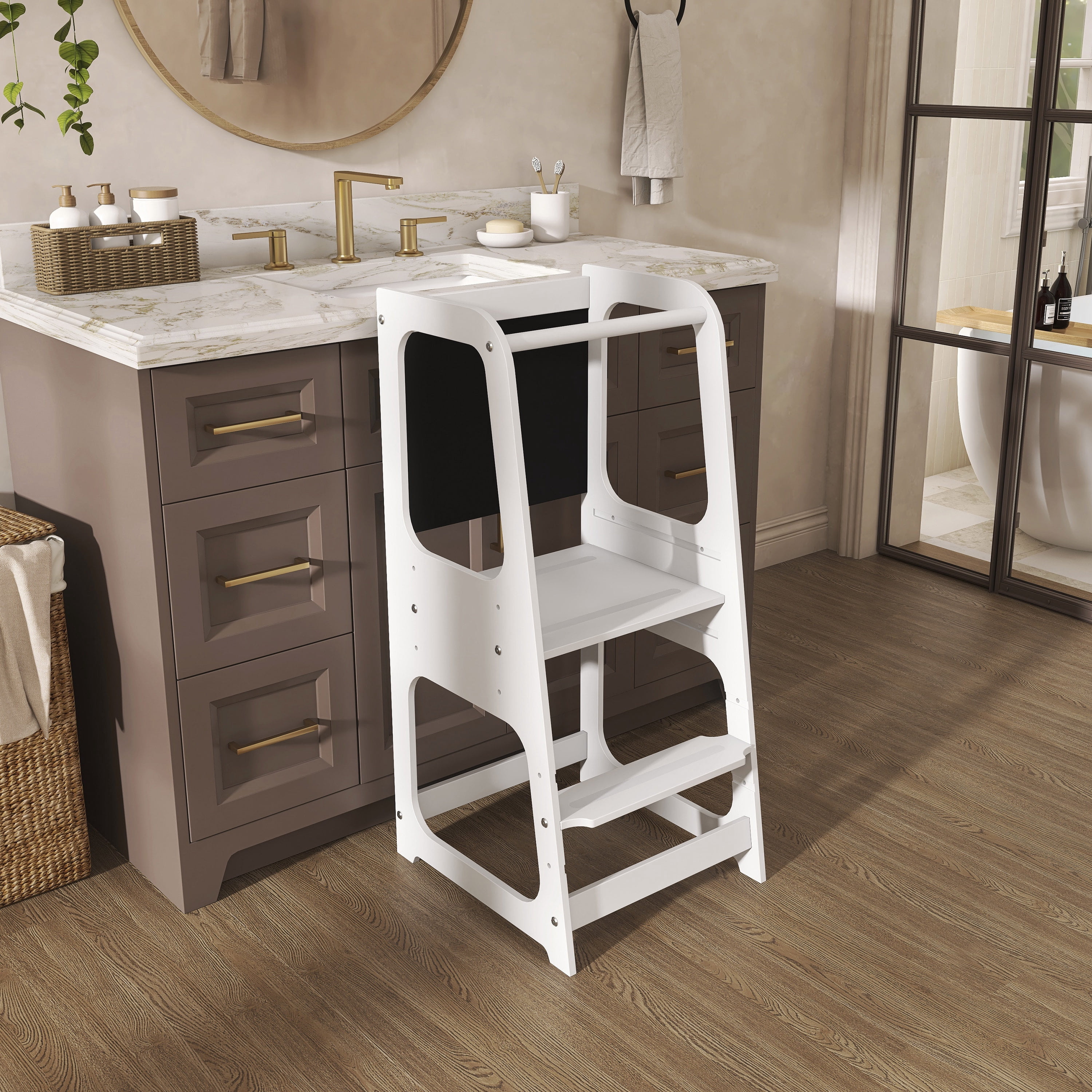 Dream On Me Explora Tower & Step Stool, Anti-slip Base, Multipurpose Kids Step Stool, White