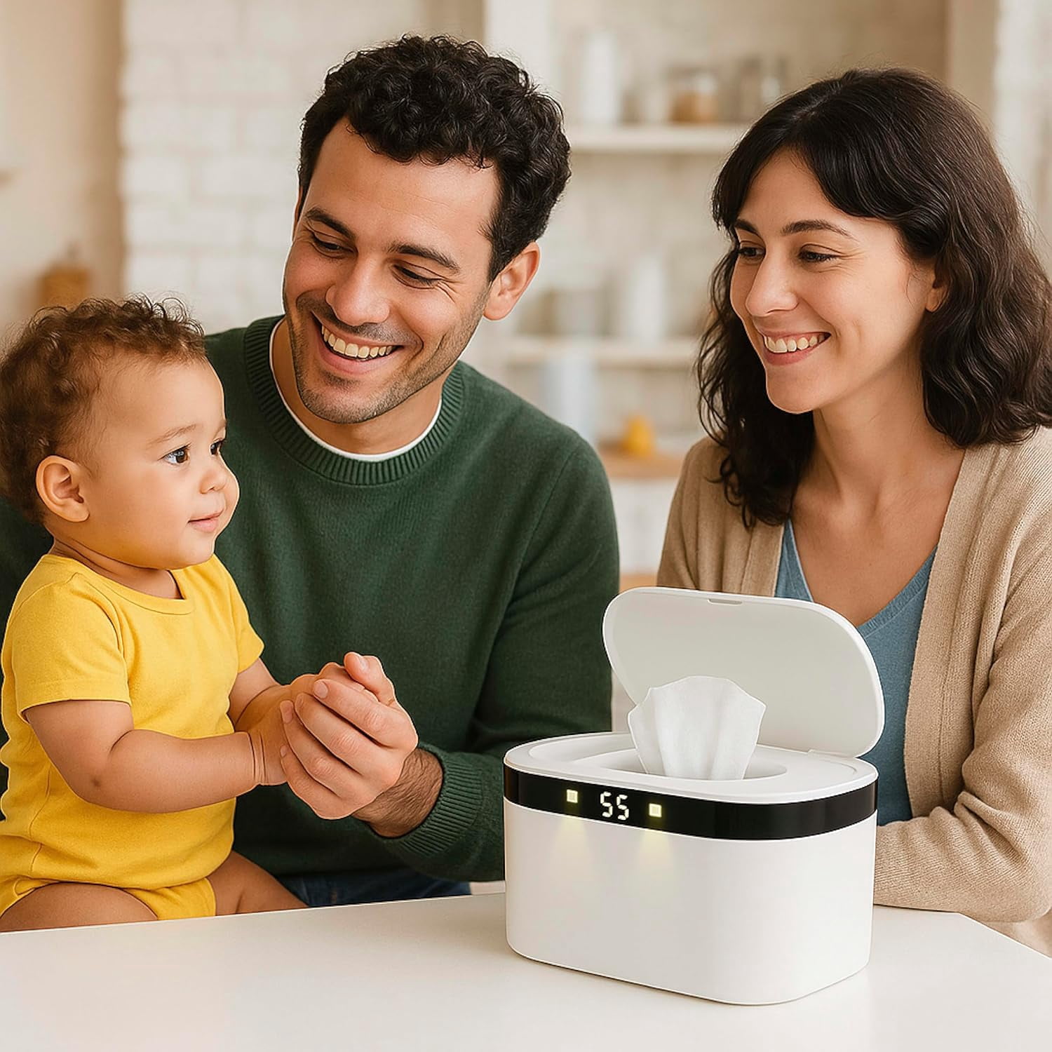 Baby Wipe Warmers, Wet Wipe Warmer for Babies, Wet Wipes Dispenser with Night Light, Fast & Even Heating, 5 Levels of Temperature Adjustment, Temperature Display for Home Car Travel Large Capacity