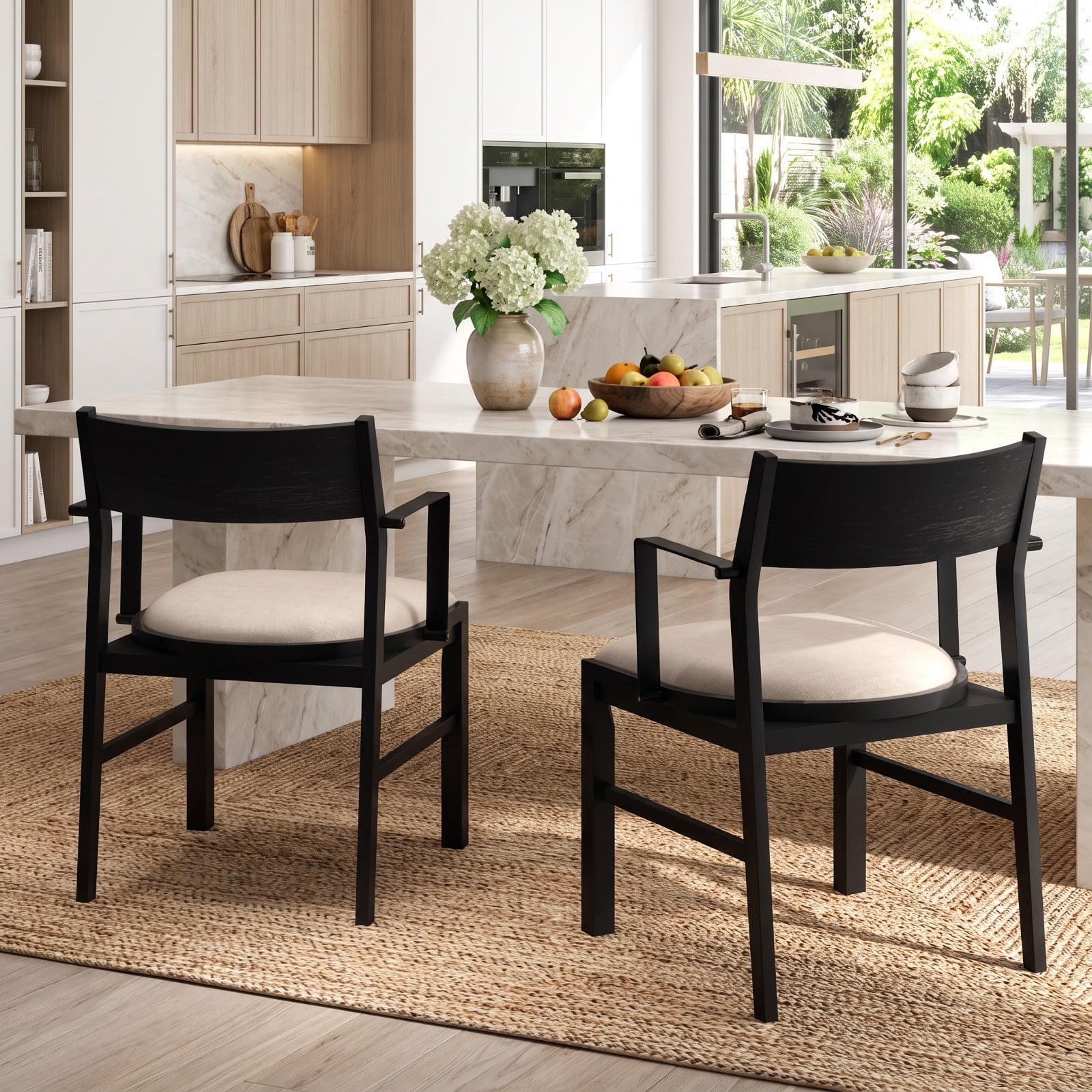 Furnibear Set of 2 Dining Chairs with Contoured Backrest Padded Seat and Armrests