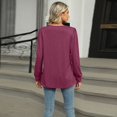 thumbnail image 4 of SWSMCLT Women's Soft Shirt Fall Top Summer Light Spring Ruched Crew Neck Date Night Long Sleeve Rayon Loose Fit Burgundy Large, 4 of 5