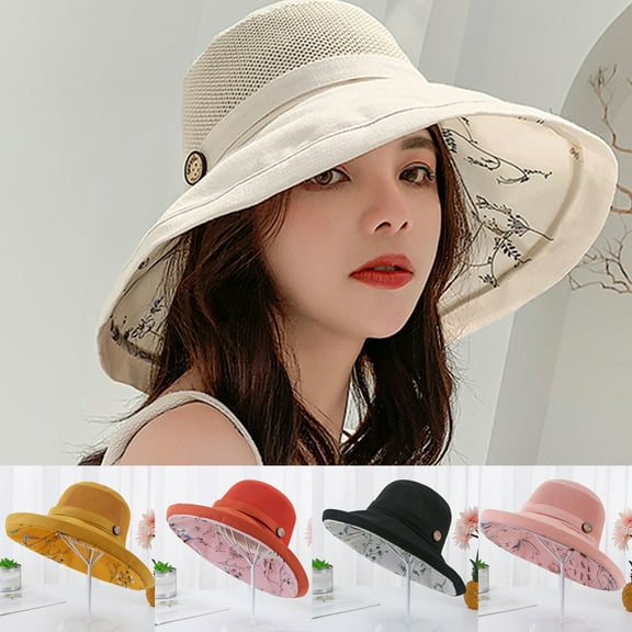 Travelwant Women's Packable Reversible Bucket Hat UV Sun Protection Wide Brim Summer Beach Cap