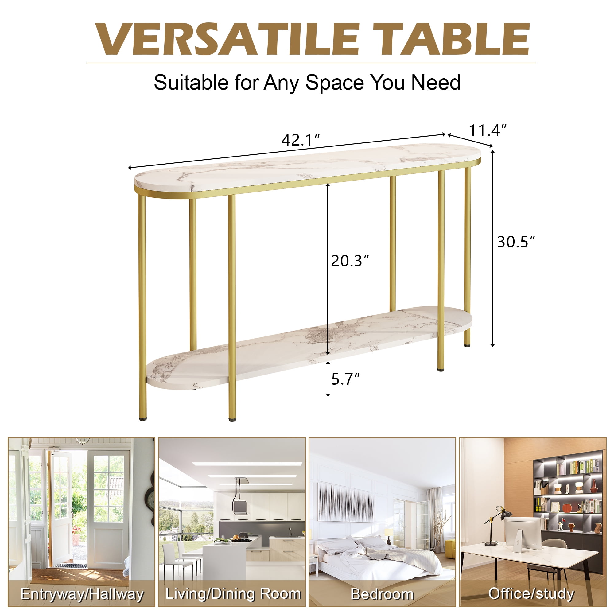 Ktaxon Modern Oval Console Table Entryway Table, 2-Tier Narrow Table Stylish Ideal for Foyer Living Room, Durable Easy to Clean Multifunctional Design