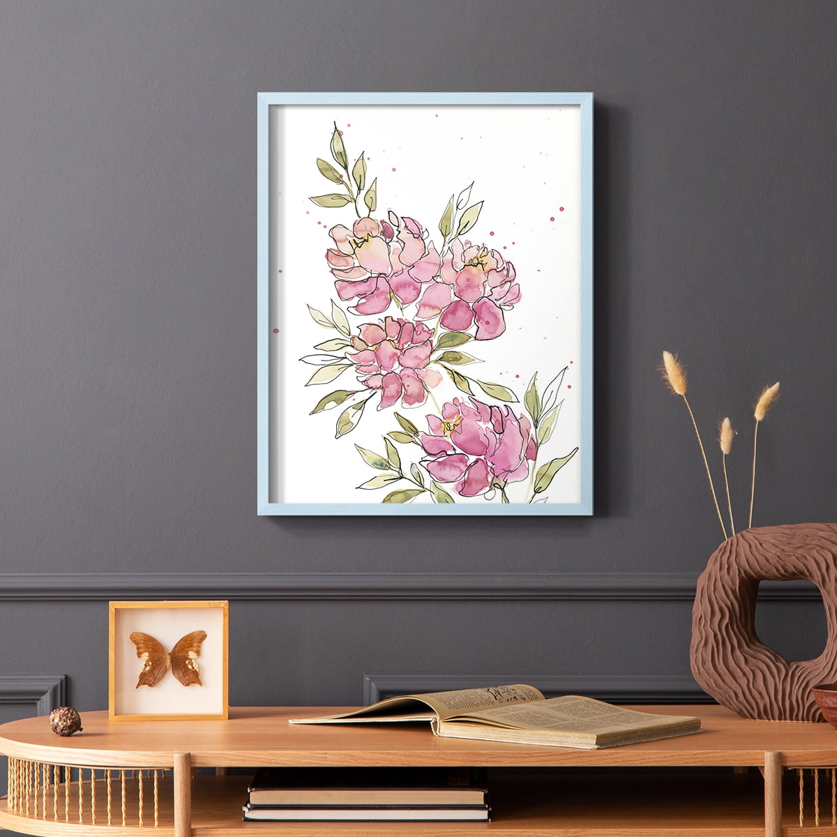 Watercolor Blooms I Framed Print in Blue Solid Wood 8 x 10 Framed Print
