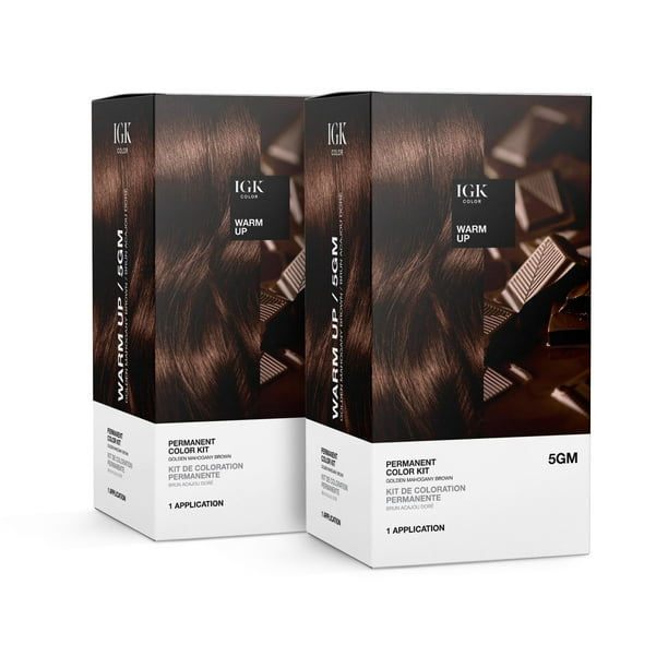 Kit de color permanente IGK (paquete de 2) WARM UP - Marrón caoba dorado 5GM | Fácil Aplicación + Fortalece + Brilla | Vegano + Libre de crueldad animal + Sin amoníaco |