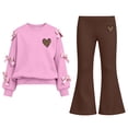 thumbnail image 2 of CYRBOKO Girls Long Sleeve Top and Flared Pants Sets, Casual Stretchy 2-Piece Pullover Kids Outfit Set Coffee Size 7-8 T, 2 of 8