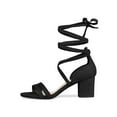 thumbnail image 6 of BLISSFUL STEP Women's Shoes Lace Up Faux Suede Open Toe Chunky Heel Sandals Black 5, 6 of 8