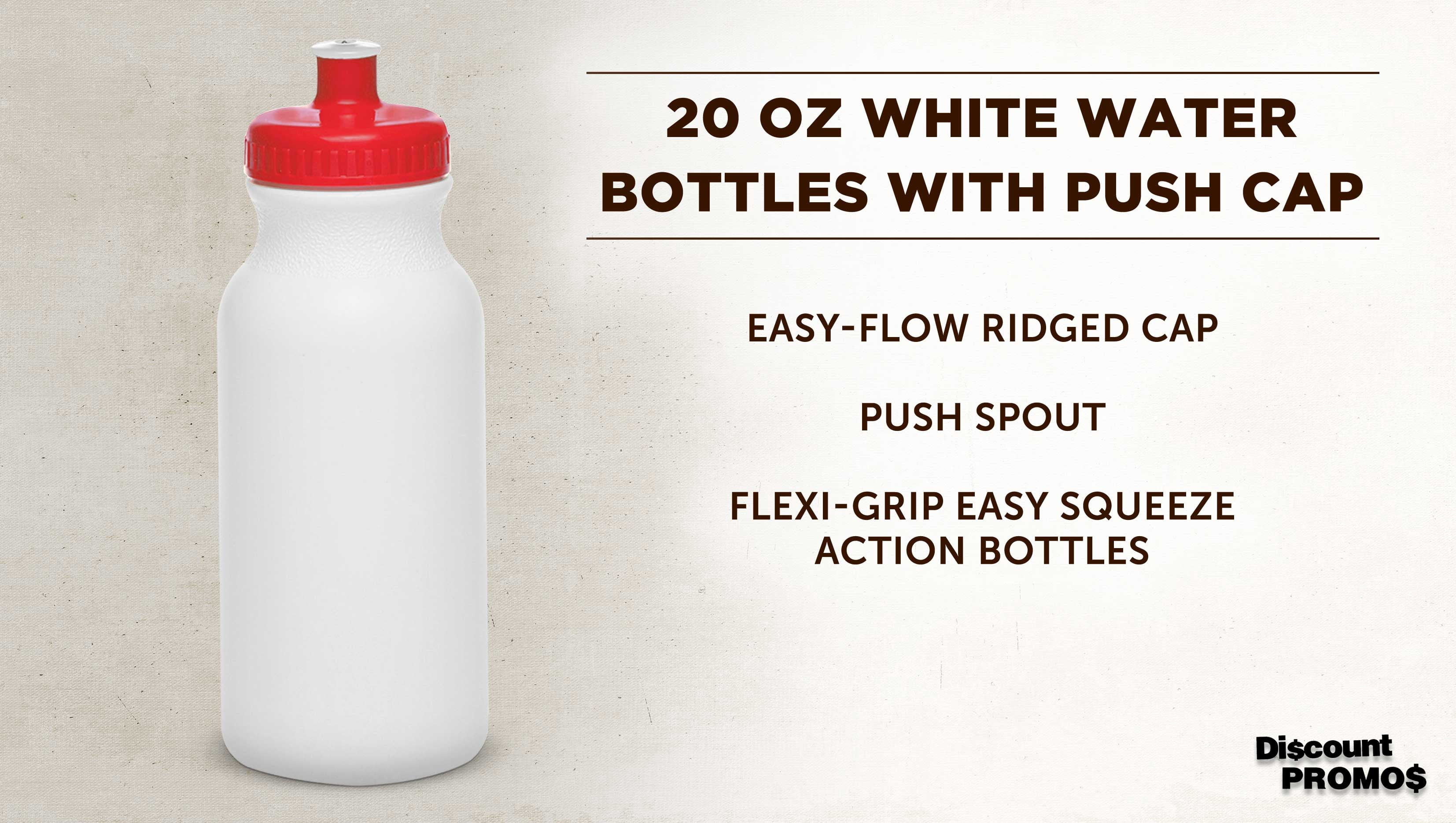 White Water Bottles with Push Cap, 10 pack, 20 oz, Reusable BPA FREE Squeezable Bottles in Bulk, White Red