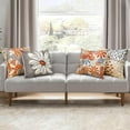 thumbnail image 2 of Orange Decorative Throw Pillow Covers 18x18 Set of 4, Burnt Orange and Gray Modern Daisy Floral Pillows Linen Pillow Covers for Couch Sofa Living Room, 2 of 6