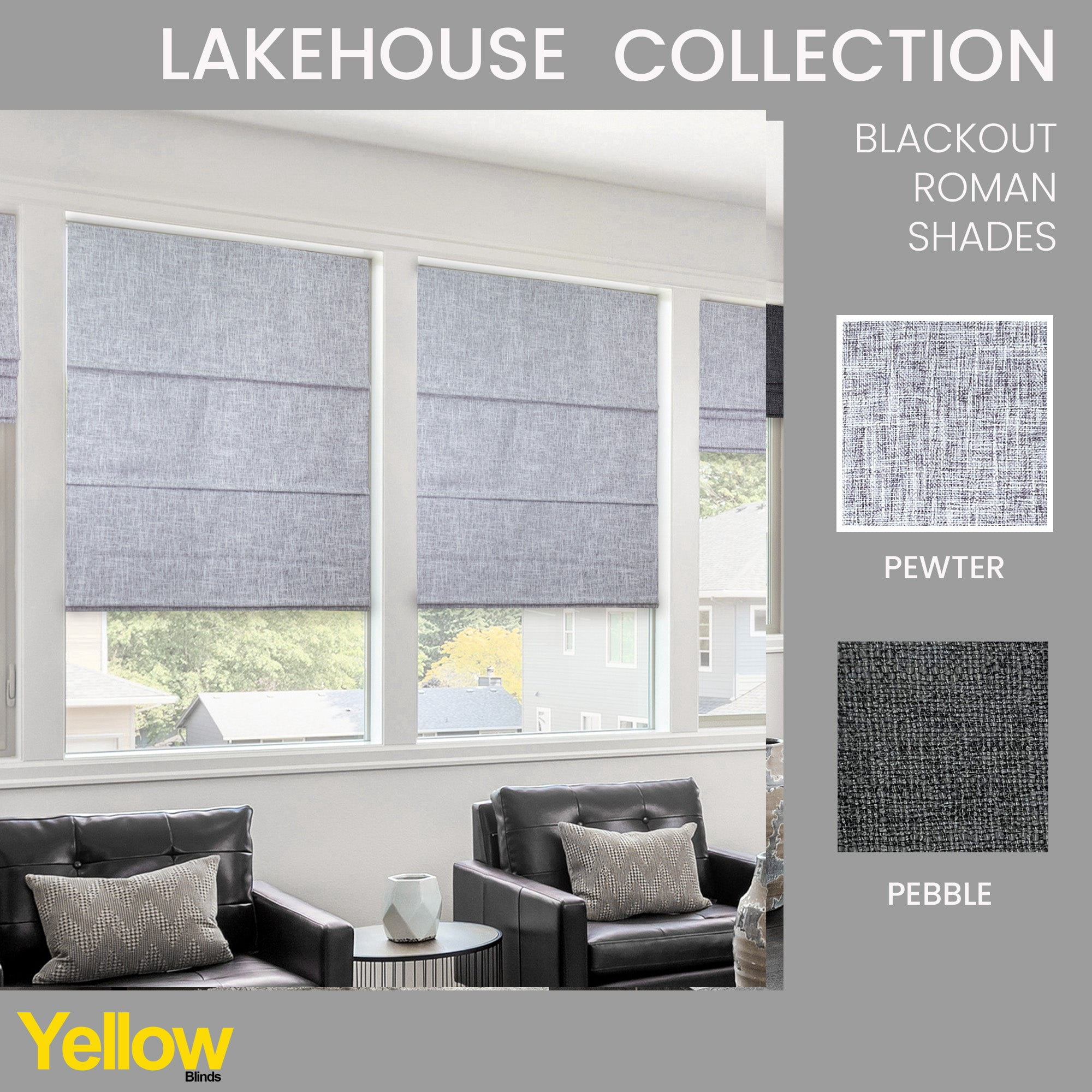 Yellow Blinds Cordless Blackout Roman Shade, Lexington Gainsboro - 48"W X 72"H