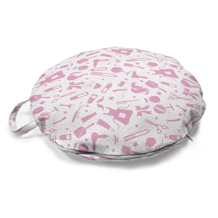 

Feminine Round Floor Cushion with Handle Beauty Accessories Hairdresser Mirror Barber Mirror Salon Shave on Polka Dots Pillow for Living Room & Dorms 18 Round Pale Pink White by Ambesonne