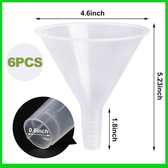 6 PCS Plastic Funnels, 4.6 Inch Multi-Purpose Clear Plastic Funnels with Long Reaching Spout for Science Lab Bottle Filling Liquid
