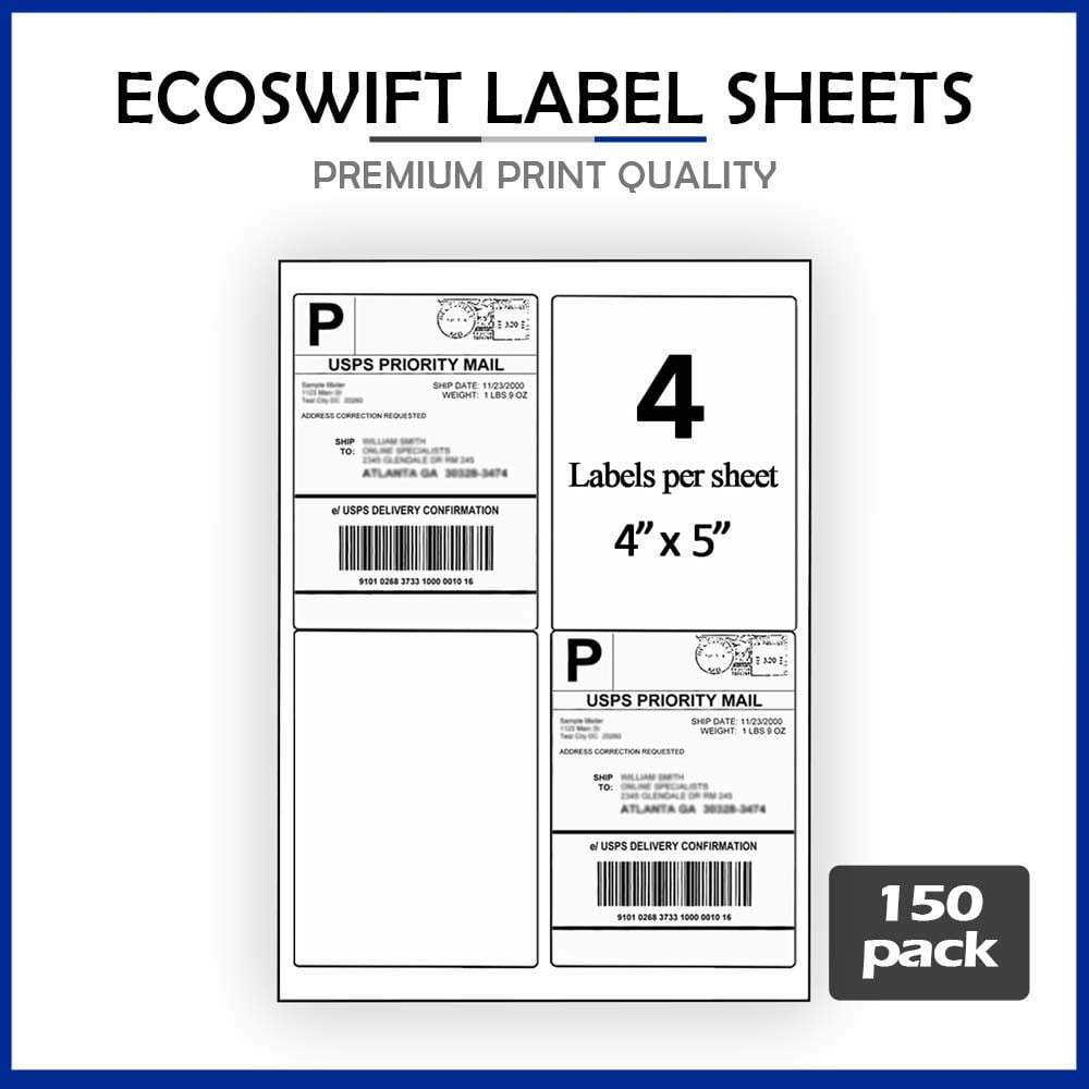 (600) 4 x 5 EcoSwift Laser/Ink Address Shipping Adhesive Labels 4 per sheet