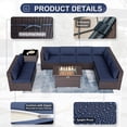 thumbnail image 5 of Kullavik Patio Furniture set Sectional Sofa 10 Pieces PE Rattan Wicker Patio Conversation Set w/43" Gas Fire Pit Table, Outdoor Furniture with 55000 BTU Propane Fire Pit,Navy Blue, 5 of 7