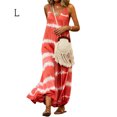 thumbnail image 1 of Robe Maxi à Col en V Vêtements d'Été pour Femmes à Rayures Imprimées à Rayures Sans Manches Robe Ample, Orange, G, 1 of 5