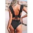 thumbnail image 3 of Women's One Piece Swimsuit Ruffled Lace Up Beach Swimwear Tummy Control Bathing Suit Swimming Costume, 3 of 4