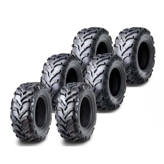 Set 6 WANDA (2) 27x9-14 & (4) 27x11-14 UTV ATV Tire Set 8-Ply Solid Mud 20mm Tread