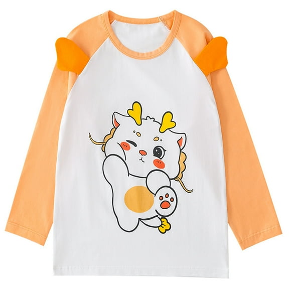 Cethrio Girls Long Sleeve Tops, Graphic Pullover Casual Cotton Spring Fall Blouses Orange Size 7-8 T