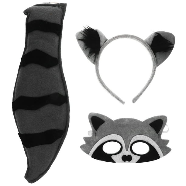 juego de disfraces de mapache, accesorios para cosplay de animales, diadema con orejas, máscara y cola