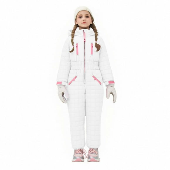 EGNMCR Full Length Pants Kids Toddler Snow Suit For Boys Girls Lightweight Insulated Ski Suit Windproof Hooded Snowsuit Baby Jumpsuit Boy Pants