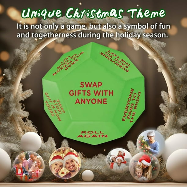 Juego De Dados Para Intercambio De Regalos De Navidad – 12 Caras Con Instrucciones, Temática De Santa, Ideal Para Fiestas Navideñas En Familia O Con Amigos