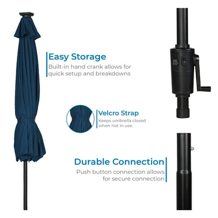 Sun Ray - 9'x7' Rectangular Solar Lighted Umbrella - Royal Blue