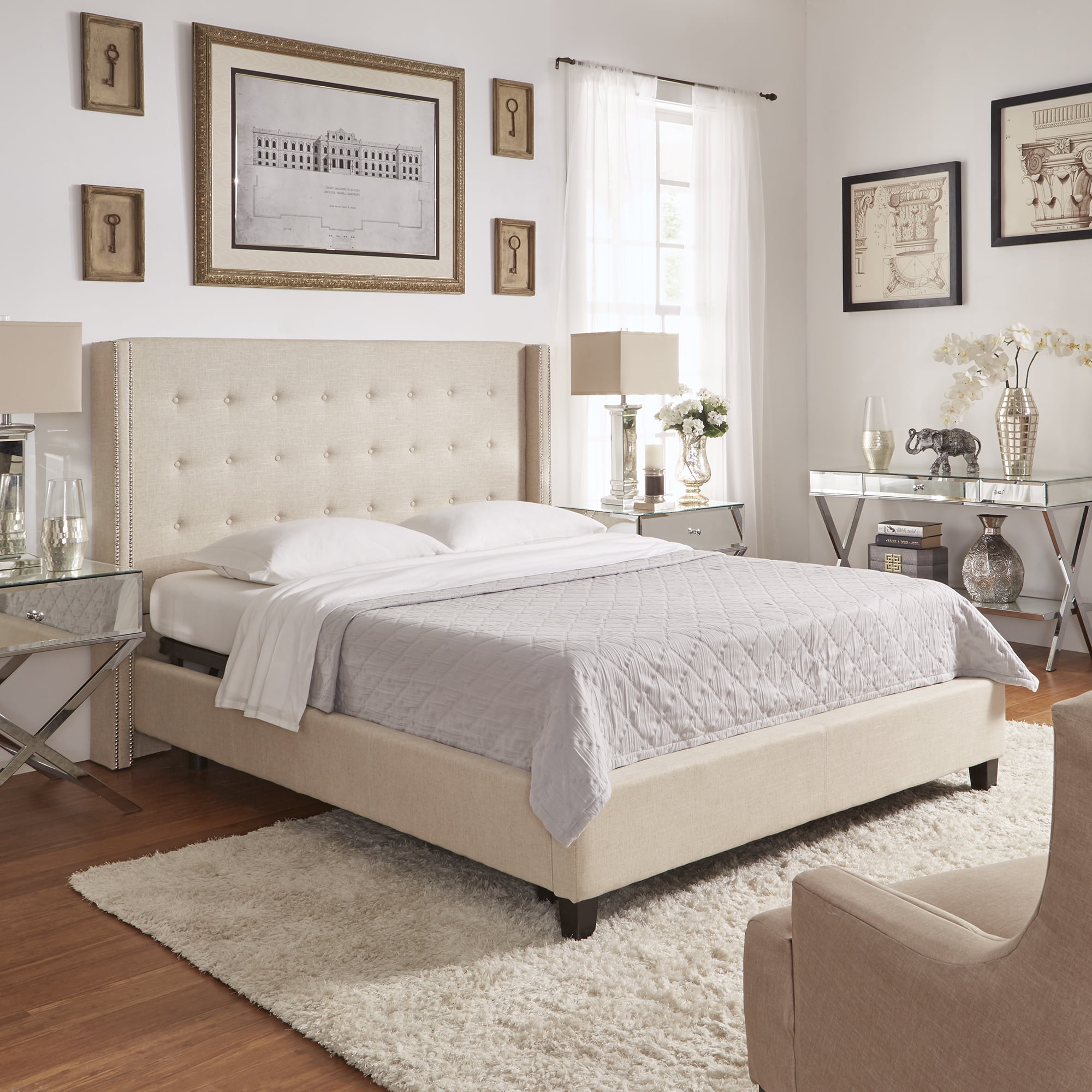 Weston Home Curtis I Upholstered Queen Bed with Wingback Nailhead