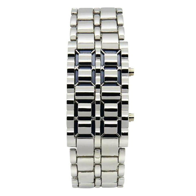 HBFAGFB Montre Chaîne Numérique pour Hommes et Femmes, Réglable, Durable, pour Usage Quotidien, Argent