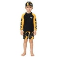 thumbnail image 1 of Ensemble de Maillot de Bain pour Garçons avec Imprimé Dinosaure, Chemise de Bain à Manches Longues et Short avec Bonnet pour Plage Ensoleillée et Piscine, 1 of 8