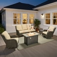 thumbnail image 2 of Ovios 5 Piece Outdoor Patio Furniture Set All-Weather Wicker Rattan Conversation Set with High Back Swivel Chairs & Propane Fire Pit Table, Beige, 2 of 10