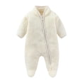 thumbnail image 2 of kids Fleece Footed Onesie Full-Zip Warm Daily Wear Jumpsuit White 6-12 Months, 2 of 9