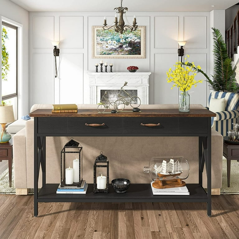 70.9 Inch Extra Long Console Table Sofa Table with Drawers Walnut White Walnut White Mid Century Modern