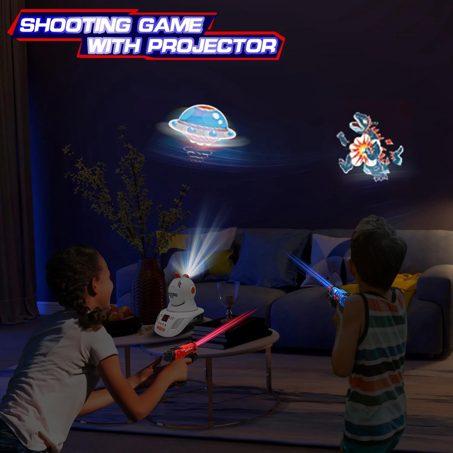 TERRAMUS Infrared Laser Tag Set with Projector - 2 Player Mini Laser Tag Guns, Multi-Mode Laser Gaming, Indoor & Outdoor Fun, Ages 3-6+