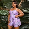 thumbnail image 2 of Plus Size High Waist Swimsuit Flower Print Shorts Tank Swimwear 2pieces Tankini Sleeveless Swimsuit, 2 of 4