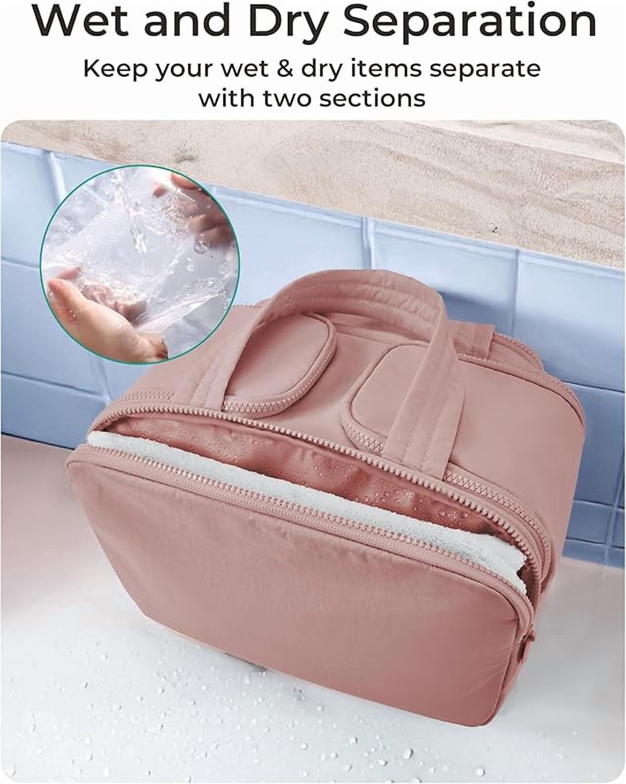 Soft Taslan Fabric Travel Toiletry Bag - Large Upright Leak-Proof Cosmetic Organizer, 4-Compartment Dry-Wet Separation Bag (Gym/Business Trip)