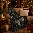 thumbnail image 3 of Dark Botanical Scene Moths Butterflies Among Charcoal Florals, Cozy Friendship Quote Scene, Warm Flannel Blanket for Living Room and Reading Nook, Art Lovers Friendship Gift, Artistic Home Decor, 3 of 9