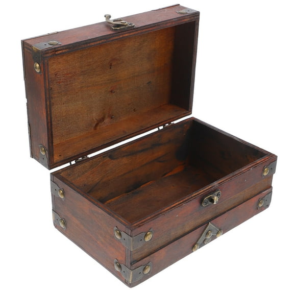 COMPUKAS Vintage Wooden Jewelry Box with Lock for Storage Elegant Treasure Chest Brown 10.5 x 7 x 5.5 Inches