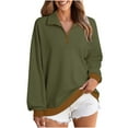 thumbnail image 2 of Eryao Preppy Sweatshirts for Women Oversized Quarter Zip Long Sleeve Pullovers Baggy Lightweight Colorblock Tops Army Green M, 2 of 9