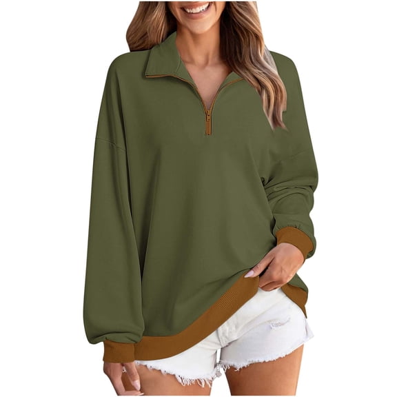 ClodeEU Womens Plus Size Sweatshirts,Long Sleeve Lapel Collared Pullover,Casual Soft Pullover Tops Shirts Army Green,Womens Plus XXL