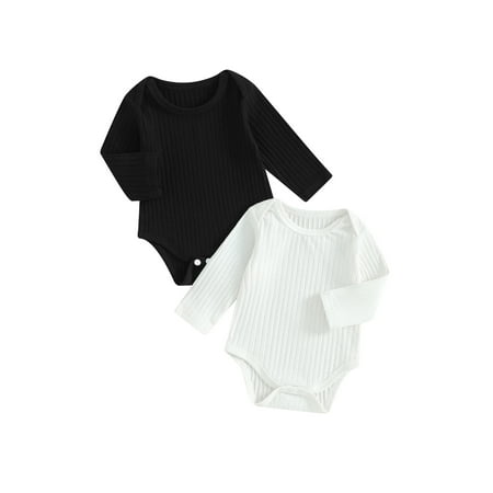 

Jkerther Baby Boys Girls 2 Pack Romper Classic Long Sleeve Round Neck Ribbed Bodysuit Newborn Playsuit