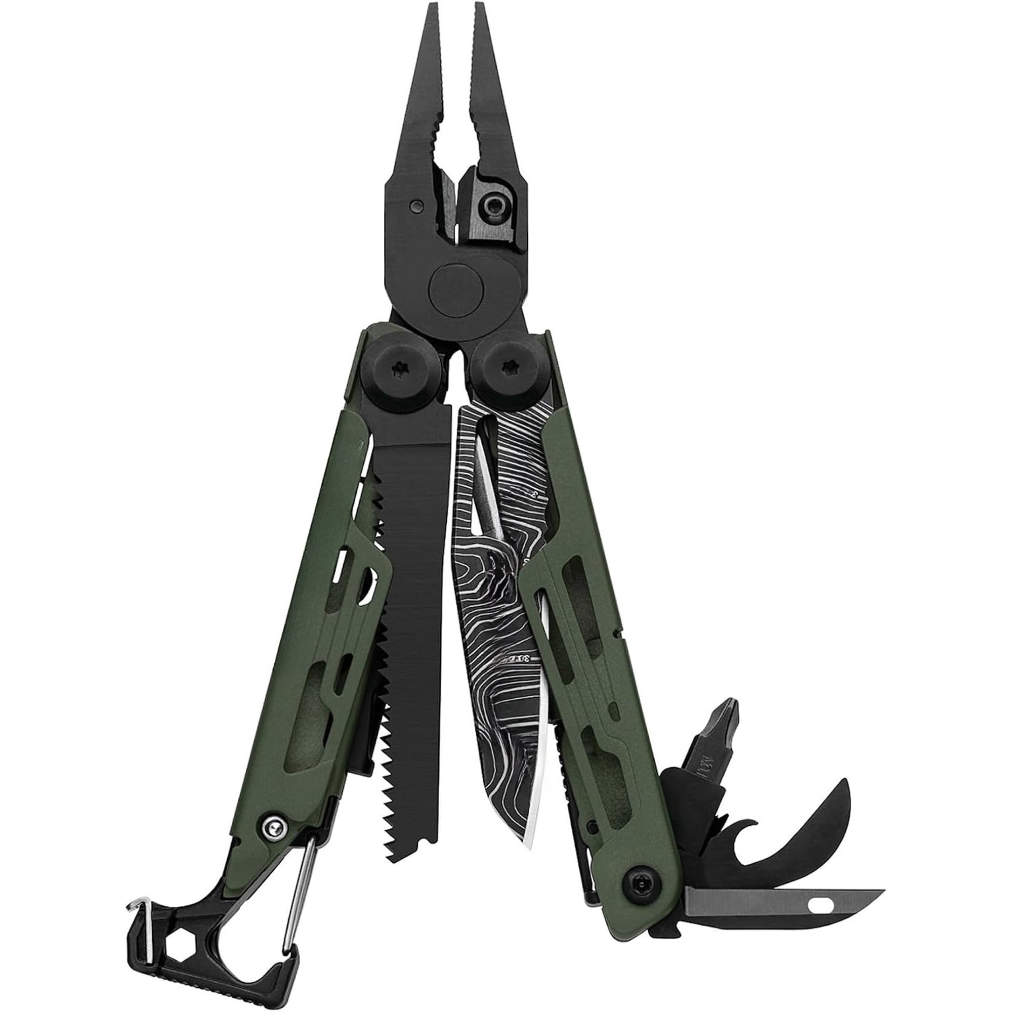 19-in-1 Portable Multi-Tool Topographical Print Finish Compact EDC Outdoor Tool with Pliers Knife Saw Hammer Fire Starter and Safety Whistle for Camping Hiking Fishing